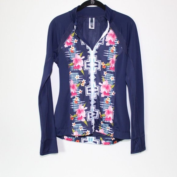 Tommy Bahama + Pendleton Tropical Zip Swim Surf Rashguard Navy Small H13258 - Picture 2 of 10